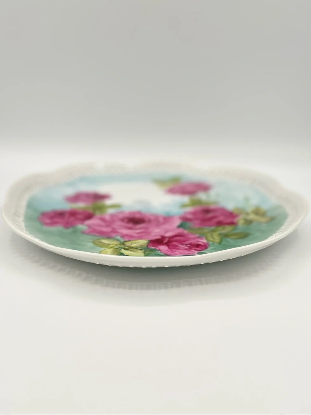 Vintage Hand Painted Porcelain Pink Roses Plate